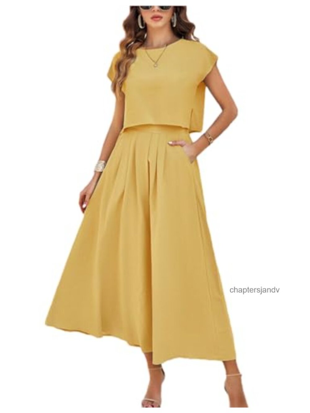 Women 2 Piece Maxi Skirt Set Viscose Cap Sleeve Crop Top Pockets
